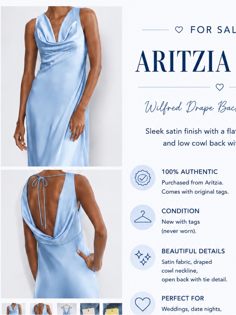 Aritzia Wilfred Draped Satin Dress - Light Blue